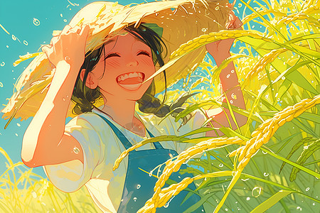 水稻田里的女孩图片