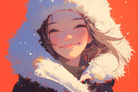 冬日里微笑绽放的女孩图片