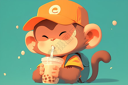 猴子喝着奶茶图片