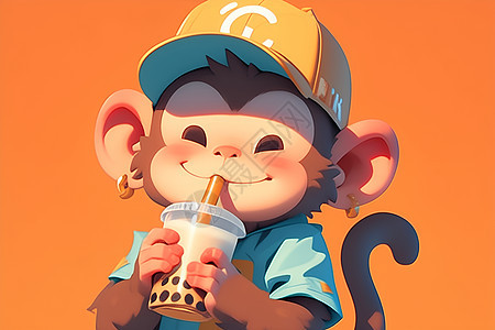 快乐享受奶茶的猴子图片