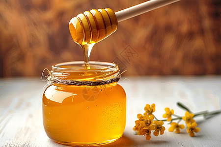 蜂蜜罐与木勺图片