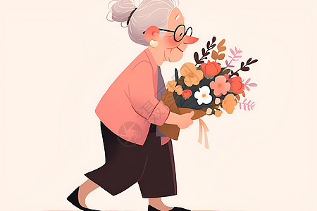 拿着鲜花的老奶奶图片