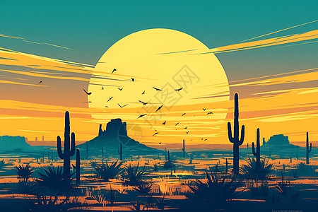 夕阳照耀沙漠图片