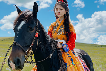 蒙古骑马姑娘图片