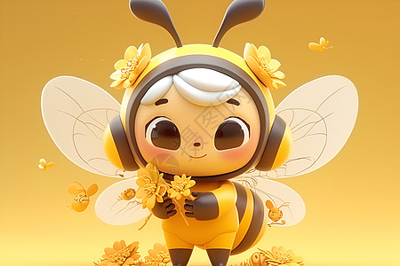快乐的蜜蜂与花朵图片