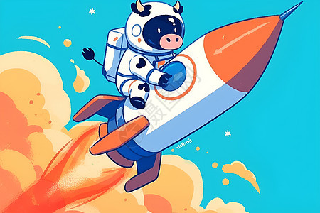 奶牛宇航员驾驶火箭图片