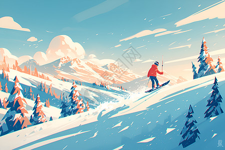 滑雪者在雪坡上图片