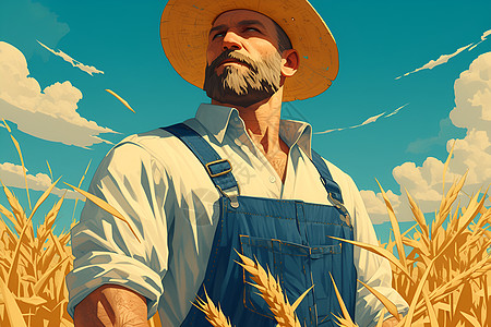 金色麦田里的农民图片