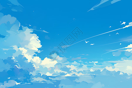 蓝色天空下的飞鸟图片