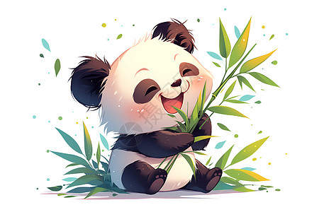 熊猫欢快地吃竹子图片