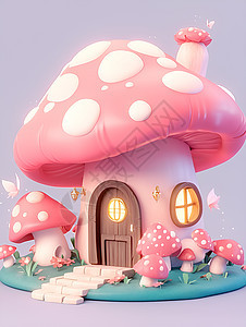 粉色的蘑菇屋图片