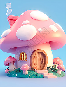 童话中的粉色蘑菇屋图片