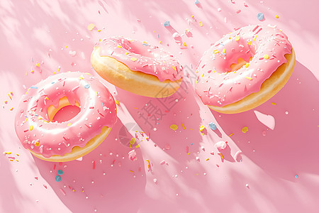 粉色背景上的可口甜甜圈图片