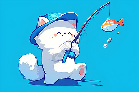 可爱的猫咪钓鱼图片