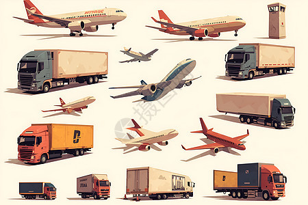 集装箱卡车和飞机图片