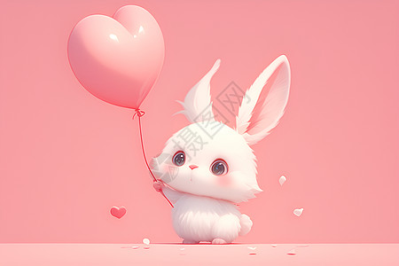 兔宝宝举着粉色爱心气球图片