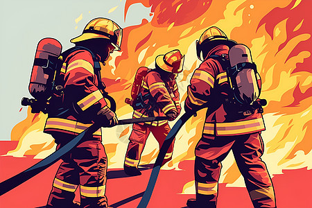 勇救大火的三名消防员图片
