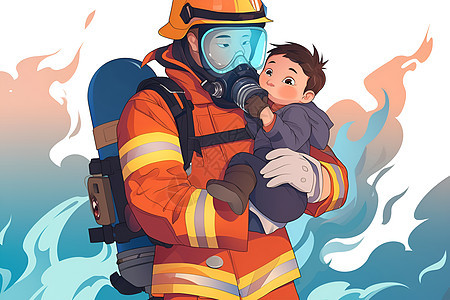 消防员抱着可爱的儿童图片