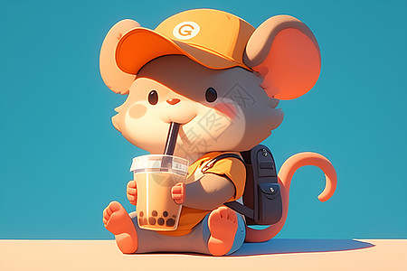 毛茸茸的小老鼠喝饮料图片
