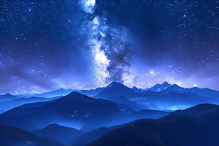 星空与星空中的银河与霧中可见的峻岭在高清照片中展现出无比壮丽的场景仿佛匿名艺术家的风格烘托着这一切图片