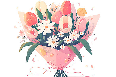 粉纸包裹的可爱花束图片