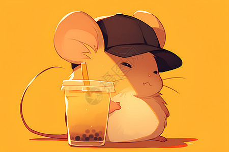 小老鼠和一杯奶茶图片