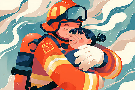 救火英雄抱着孩子图片