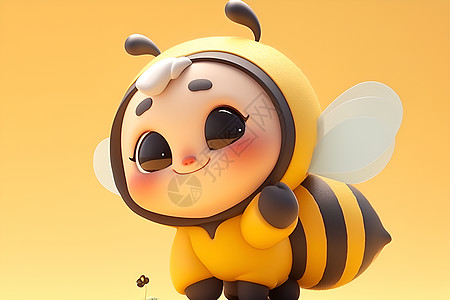 卡通蜜蜂在黄色背景下图片
