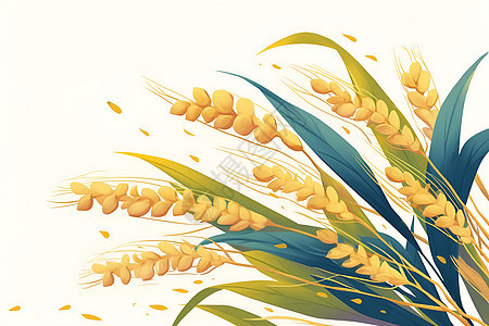 黄色的小麦粒和叶子图片
