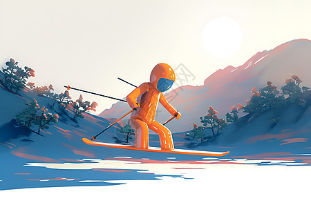 滑雪的卡通滑雪者图片