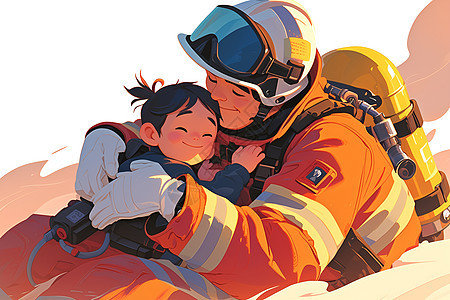 抱着孩子的消防员图片