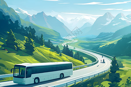 旅行中的白色巴士图片