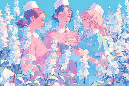 三名身穿护士服的医护人员图片