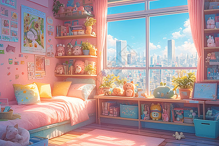 粉色房间中的阳光与影子图片