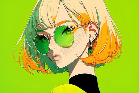 绿色墨镜下的迷人动漫少女图片