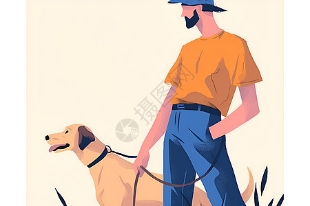 人与狗的现代插画图片