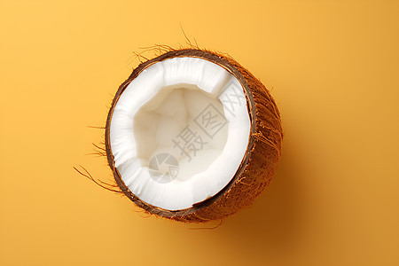 椰子被切开放在橙色背景上图片