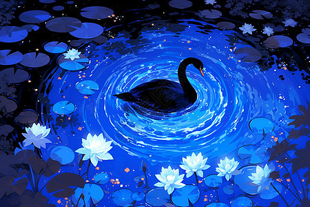 夜幕下的静谧池塘图片