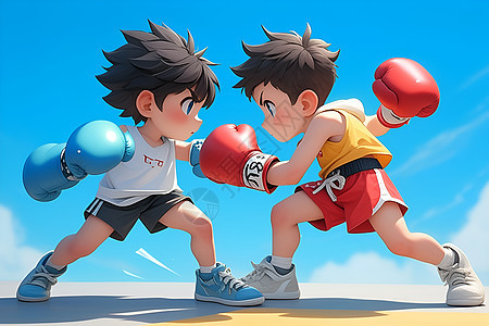 拳击比赛的两个男孩图片