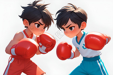 拳击的两个小男孩图片