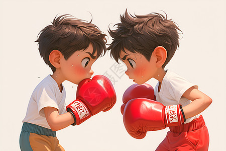 拳击的两个男孩图片