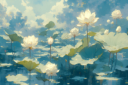 莲花池畔的幻想画图片