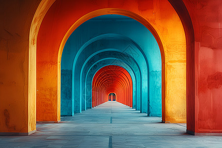 彩色拱门长廊图片