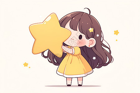 快乐的小女孩举起超大的黄色星星图片