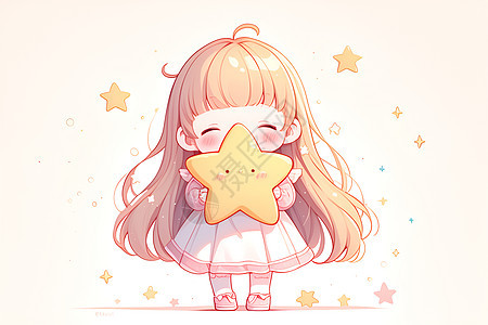 小女孩拿着一个超大黄星星图片