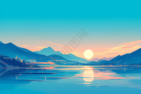 湖光山色与夕阳余晖图片