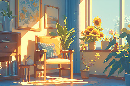 简洁房间阳台上的向日葵图片