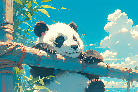 熊猫在竹子围栏上图片