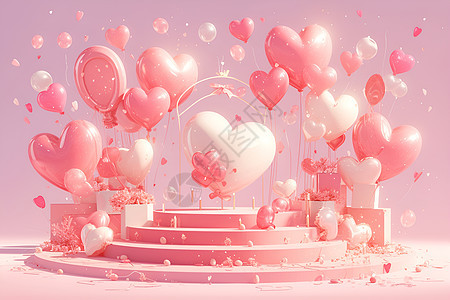 多彩气球的浪漫舞台图片