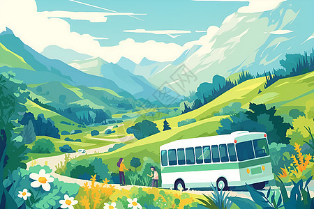 山丘上的公交车图片